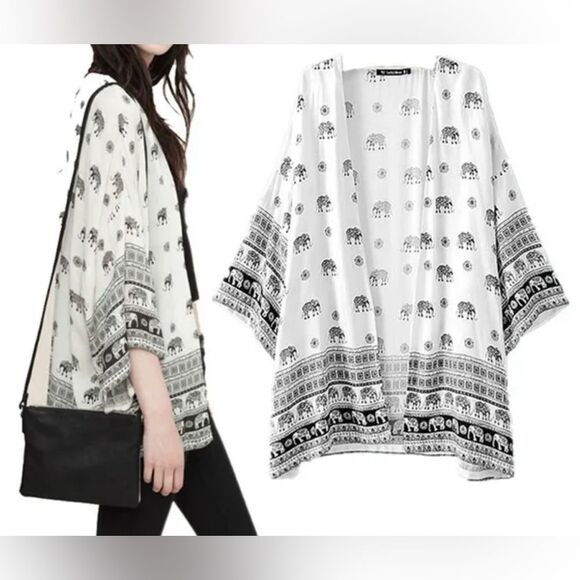 Unbranded Tops - Women Top/Kimono/Cardigan/Cover Up Elephant Print Sz XL